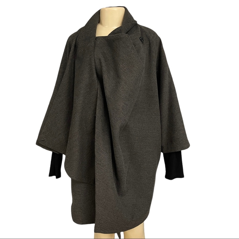 Calvin Klein Double Breasted Drape Cape Coat Envelope Collar Grey Sleeved Jacket - Picture 1 of 15